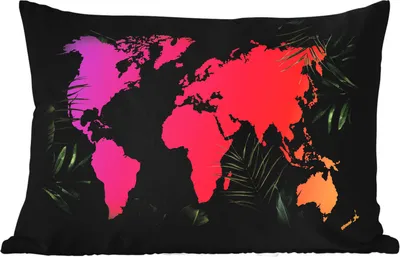 Produktbild von MuchoWow® Outdoor Kissen - Weltkarte - Farben - Pflanzen - 60x40 cm - Wetterfest - Lounge Kissen - Zierkissen - Kissen für Innenräume