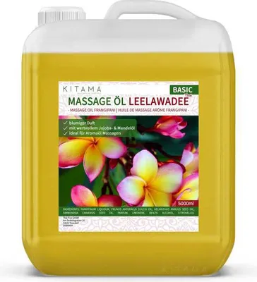 Produktbild von Kitama Aroma Massageöl Leelawadee Frangipani 5-Liter 5L I Pflegendes Körperöl für Massagen I Aroma-Öl für Massage, Thai-Massage & Spa