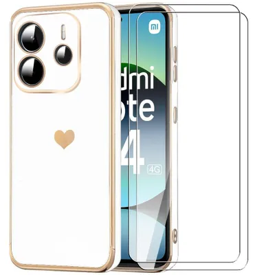 Image de Coque + 2 Verres Trempés pour Xiaomi Redmi Note 14 4G, Protection TPU Cœur Anti-Rayure Souple Blanc