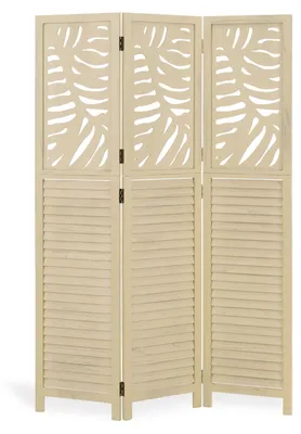 Image de Paravent Séparateur de Pièce 3 Parties Cloison en Bois Beige Sable Ècran de Confidentialité