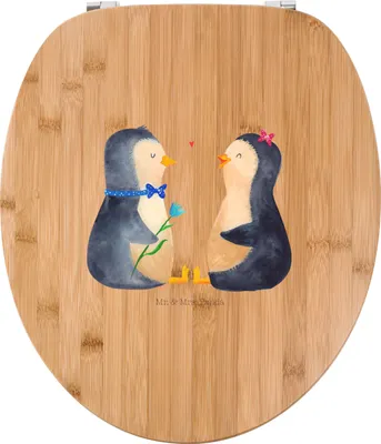 Produktbild von Mr. & Mrs. Panda Klobrille Pinguin Pärchen - Transparent - Geschenk, Verknallt, WC Brille, Liebe, Hochzeit, klo deckel, Hochzeitsgeschenk, Hochzeitstag, Klodeckel