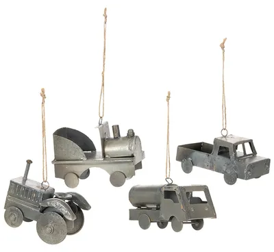Produktbild von Vintage Metall-Fahrzeuge als Dekoration zum Aufhängen, 4 Stück