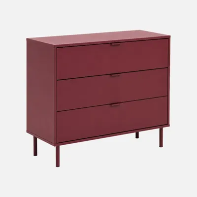 Produktbild von sweeek - Kommode 3 Schubladen Holzdekor und Metall - Bordeaux