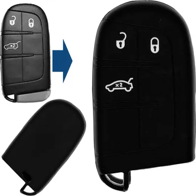 Produktbild von Auto Schlüssel Silikon Schutz Hülle Schwarz kompatibel mit Jeep Chrysler Dodge 3 Tasten Smartkey