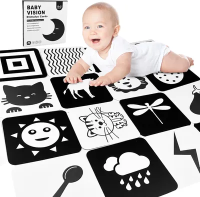 Produktbild von 20 Kontrastkarten – Schwarz – Weiß – Spielzeug – Spielzeug für Neugeborene – Kontrastkarte – Kontrastbilder für Babys im Alter von 0-3 Monaten