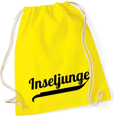 Produktbild von Huuraa Turnbeutel Inseljunge Schriftzug 12 Liter Yellow Baumwolle Rucksack Geschenkidee
