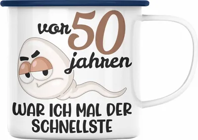 Produktbild von Trendation -  50. Geburtstag Emaille Tasse Mann Geschenk 50er Geschenkidee 50 Vater Männer Lustig Geschenke 50 Jahre Alt Mann Männer Vater (Blau)