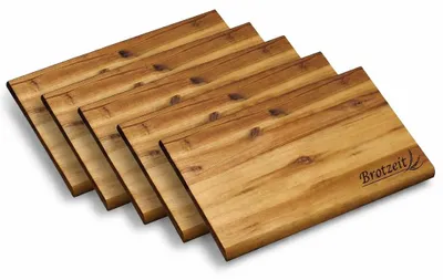 Produktbild von Neustanlo Frühstücksbrettchen XL 5er Set | Akazienholz Brotzeitbrett mit Einbrand | großes Schneidebrett & Servierbrett | robust & pflegeleicht | 32 x 21 cm