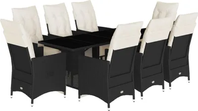 Obrázek produktu pro vidaXL 9dílný zahradní jídelní set s polštáři Black Poly Rattan