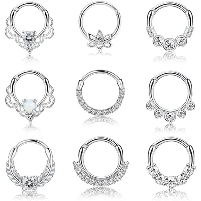 Produktbild von Nasenpiercing Ring Set 9 Stück Chirurgenstahl 16G 8mm Gold Silber Opal Daith Creolen Helix Tragus Clicker Schmuck