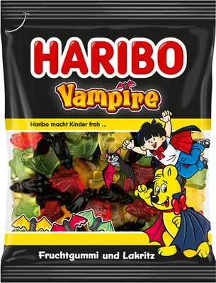 Produktbild von Haribo Vampire bunte Fruchtgummi Fledermäuse mit Lakritz 175g