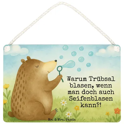 Produktbild von Mr. & Mrs. Panda Schild Bär Seifenblasen Design DIN A4 - Weiß - Geschenk, Dekobrett, Lustig Sein Glücklich Traurig Happy, Holzschild, holzbild, kleine aufmerksamkeit