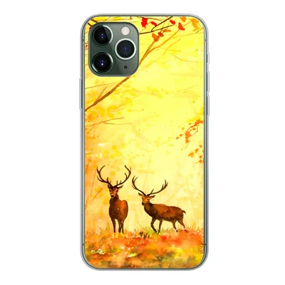 Produktbild von MuchoWow® Handyhülle Schutzhülle Hülle für iPhone 11 Pro Natur - Ölfarbe - Hirsche - Tiere - Herbst - Orange Silikon Softcase Handy Hülle - Handy