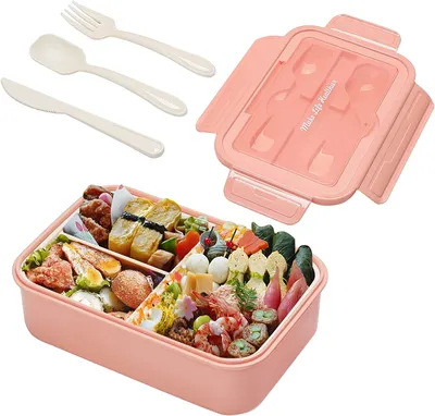 Produktbild von Brotdose Kinder mit 3 Fächern, Bento Box Erwachsene 1400 ml Lunch Box für Erwachsene und Kinder, Mikrowellen- und Spülmaschinenfest (Rosa)