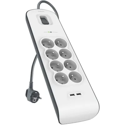 Zdjęcie produktu dla Belkin BSV804ca2M, 900 J, 8 x gniazdo sieciowe, Biały, 2 m