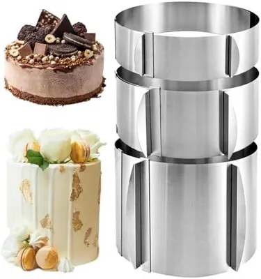 Produktbild von 3 Stück Tortenring Verstellbar Hoch 5cm, 8cm, 15cm - Edelstahl Backring Verstellbar Ø 16-30 cm - Backrahmen Rund - Kuchenring - Torten Ring mit Skala für die Zubereitung von Kuchen und Torten
