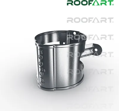 A 3D render of a metal gutter bracket on a white background.