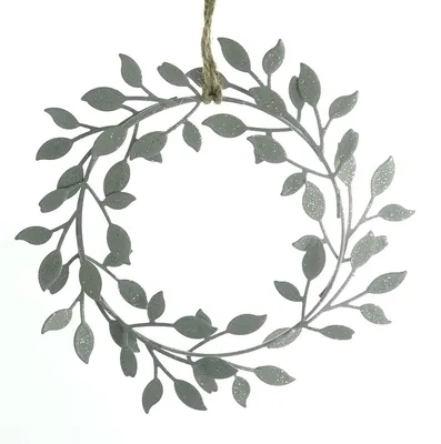Produktbild von Weihnachtskranz mit Blättern Silberfarben Ø 14 cm aus Metall