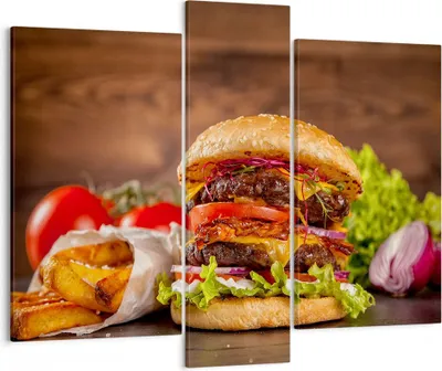 Produktbild von Bild auf Leinwand - Leinwandbild - Hamburger Sandwich - 95x80cm - Wand Bild - Wanddeko - Wandbilder - Leinwanddruck - Bilder - Kunstdruck - Wanddekoration - Leinwand bilder - Wandkunst - CB95x80-3795