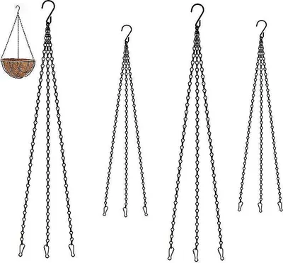 Produktbild von 3-Punkt-Hängekorbkette, Blumentopf-Aufhängerkette für Vogelhäuschen, Pflanzgefäße, Laternen und Ornamente, zum Aufhängen mit Haken, schwarz, 4 Stück