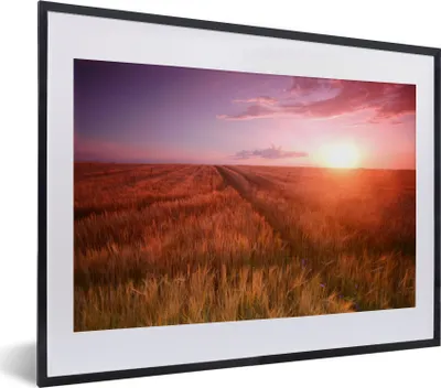 Produktbild von MuchoWow® Gerahmtes Poster Wiese - Sonne - Abend - Landschaft 40x30 cm - Poster mit Schwarzem Bilderrahmen Wandposter Rahmen Foto Bilder - Bilderrahmen - Poster im Rahmen