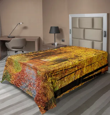 Produktbild von ABAKUHAUS Wald Bettlaken, Saisonlaub verlässt Büsche im Herbst färbt Landschaftsweg im Wald, weiches bequemes oberes Bettlaken für ein dekoratives Bett 1 Stück 190 cm x 100 cm, Gelb und Braun