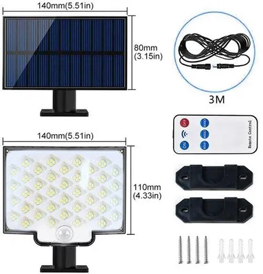 Obrázek produktu pro Solární venkovní osvětlení, automatické nástěnné osvětlení, indukční, garážové osvětlení, dálkové ovládání, pouliční osvětlení.