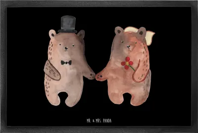 Produktbild von Mr. & Mrs. Panda Fussmatte Bär Heirat 60 x 90 cm - Schwarz - Geschenk, Fußabtreter, Bodenvorleger, Gummimatte, Schmutzmatte, fußmatte, Teddy