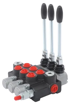 Immagine prodotto di Valvola idraulica a 3 vie - valvola di commutazione per spaccalegna - 40 l/min - valvola di sicurezza regolabile da 5 a 31,5 MPa - azionamento manuale - colore: argento/nero/rosso