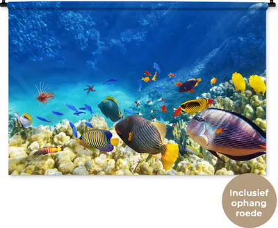 Produktbild von MuchoWow® Wandteppich Wandbehang Meer - Fische - Korallen - Unterwasserwelt 120x80 cm Tapisserie Dekoration Wandtuch - Wanddekorationen - Wandtücher