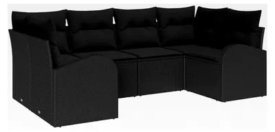 Produktbild von Gartensofa-Set mit Kissen 6-teilig Schwarz Poly-Rattan, Moderne Gartenlounge, Robustes Outdoor-Sofa-Set, Wetterfestes Rattan, Stilvolles Terrassenmöbel-Set