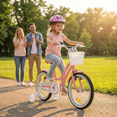 Produktbild von Actionbikes Kinderfahrrad Starlight 16 Zoll | Kinder Fahrrad - V-Brake Bremsen - Kettenschutz - Fahrradständer - 4-7 Jahre (Rosa)