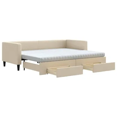 Produktbild von vidaXL Tagesbett Ausziehbar mit Schubladen Creme 80x200 cm Stoff