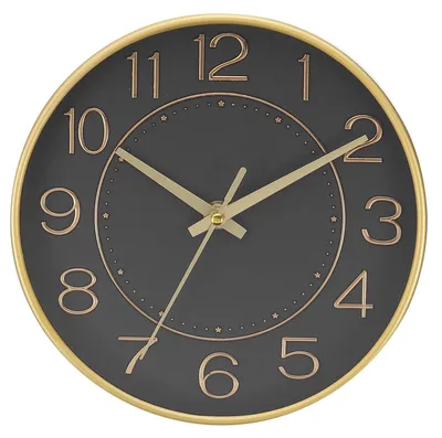 Wanduhr 20,3 cm, Quarz, leise, 3D-Ziffern, Gold/Schwarz