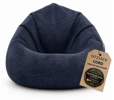 Produktbild von BuBiBag Cord Sitzsack Kinder Jugendliche Erwachsene – Gaming Bean Bag Cord Sessel, EPS-Füllung, Möbelcord, in Berlin genäht | 12 Farben Blau-XXXL