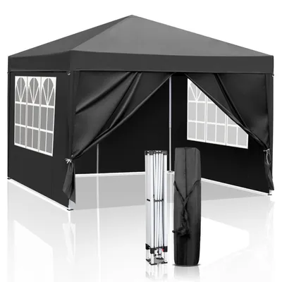 Image de Pavillon de jardin 3x3 mètres, imperméable, protection UV 50+, 4 panneaux latéraux, couleur noire