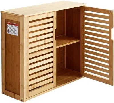 Produktbild von Badezimmer Wandschrank mit 2 Türen und Regal, Toilettenstuhlkasten mit Regal über dem Badezimmer, Wandhängeschrank mit Regal für Badezimmer oder Küche