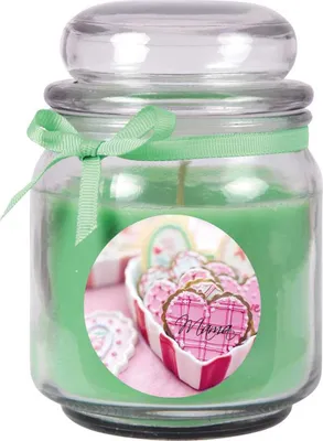 Immagine prodotto di Candela profumata in barattolo di caramelle per la Festa della Mamma, fragranza: cocco (verde), 300g - dura fino a 70 ore