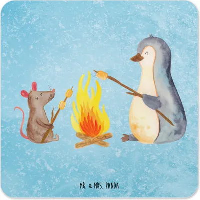 Produktbild von Mr. & Mrs. Panda Untersetzer für Gläser Pinguin Lagerfeuer 15er Set - Eisblau - Geschenk, Maus, Job, Coaster, Arbeit, Tischuntersetzer, Glas-Untersetzer, Tassen