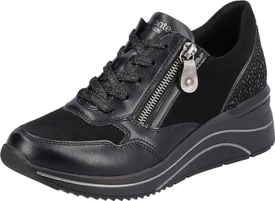 Sneaker Damen Keilabsatz Schuhe Schwarz Leder Sneaker Mit