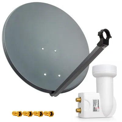 Produktbild von PremiumX SAT Anlage 80cm Antenne Anthrazit Twin LNB weiß 4x F-Stecker