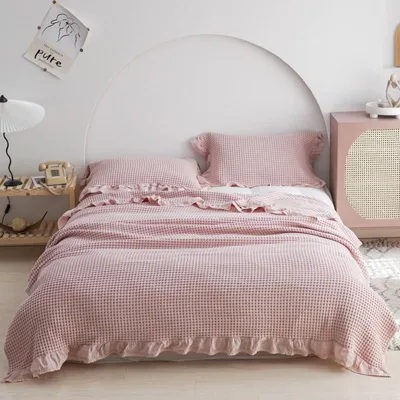 Image de Couverture en coton - Rose, 200 x 230 cm, avec volants