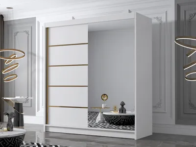 Obrázek produktu pro Velká šatní skříň 180 cm se zrcadlem UVALDE - bílá