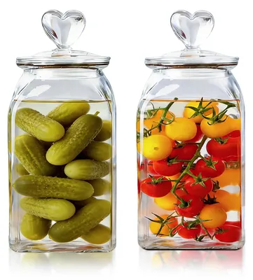 Vorratsgläser mit Herzdeckel, 2er-Set, 1400 ml, Glas, BPA-frei