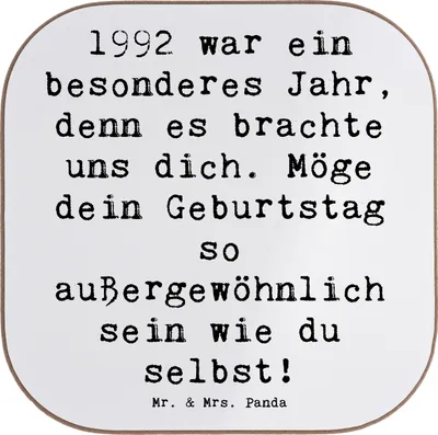 Produktbild von Mr. & Mrs. Panda Tassenuntersetzer Spruch 1992 Geburtstag - Weiß - Geschenk, Glückwunsch, Untersetzer für Gläser, Coaster, Alter, einzigartig, Glas, Tischuntersetzer
