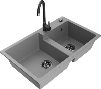 Produktbild von Mexen Tomas 2-Becken-Granitspüle mit Mischbatterie Telma, Grau - 6516-71-670200-70-B
