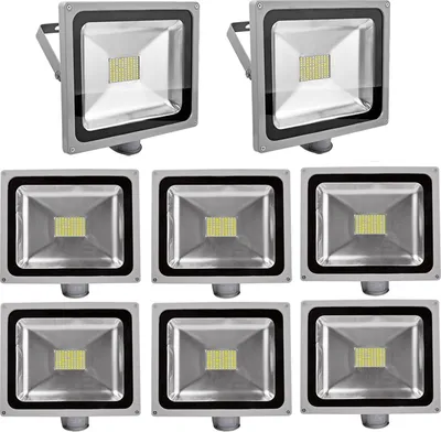 Immagine prodotto di 8 faretti LED SMD da 80 W con sensore di movimento PIR, Greenmigo 120°, faretti IP65 impermeabili con corpo in alluminio grigio, luce bianca fredda