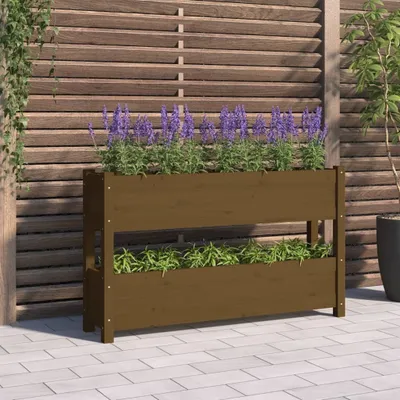 Produktbild von "2026 Promotion" Hochbeet - Pflanzkübel - Honigbraun 112x25x66 cm - Massivholz Kiefer - Beete CC28993