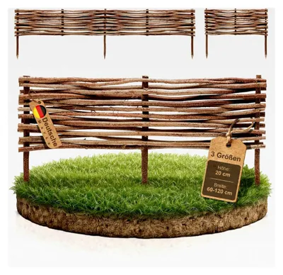 Produktbild von Mini Gartenzaun aus Holz · Rasenkante in 3 Größen · Beeteinfassung 20 cm hoch x 90 cm lang · Holz Zaun zur Beetbegrenzung · Steckzaun für die Beetumrandung · Holzzaun für den Garten