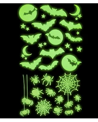 Produktbild von Glow in the Dark Halloween Sticker Fledermäuse & Spinnen